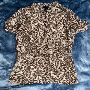 Chic Brown Patterned Women's Blouse